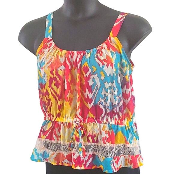 Hollywould Women's Sleeveless Peplum Blouse -Size Medium, Multicolor Ikat Print - Picture 3 of 5